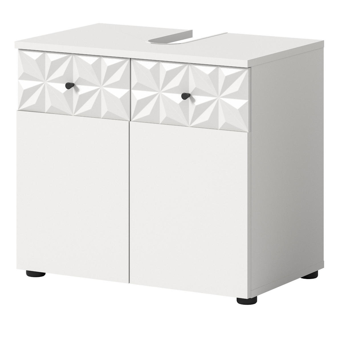 WASCHBECKENUNTERSCHRANK weiß Hochglanz 60 cm, Badschrank mit 3D-Struktur - Weiß Hochglanz/Schwarz, Holzwerkstoff/Kunststoff (60/54/34cm) - Inn.Furn