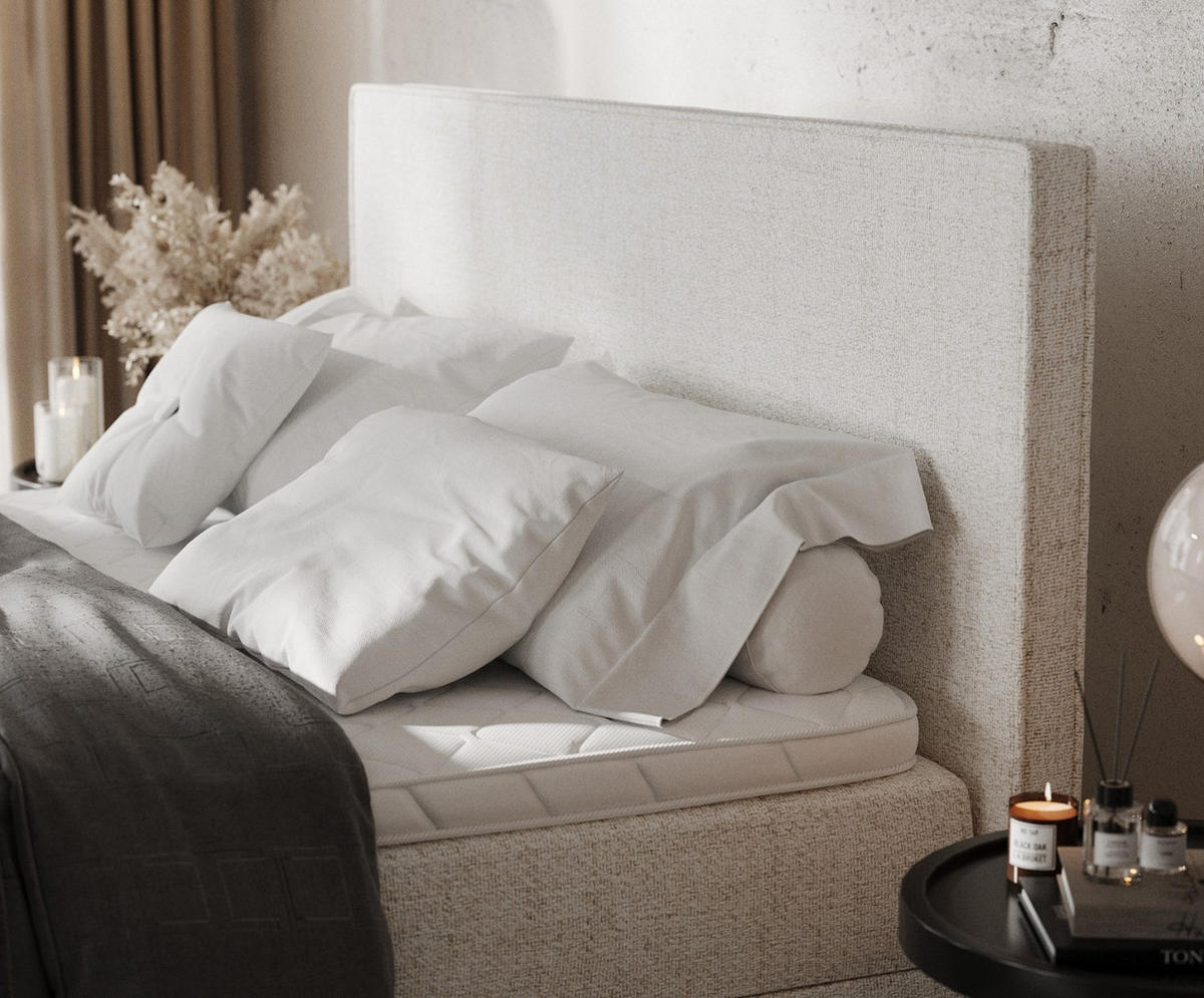 BOXBETT Velma 140/200 cm Creme im Neve Stoff - Creme/Schwarz, Holz/Holzwerkstoff (140/200cm) - AltaBeds