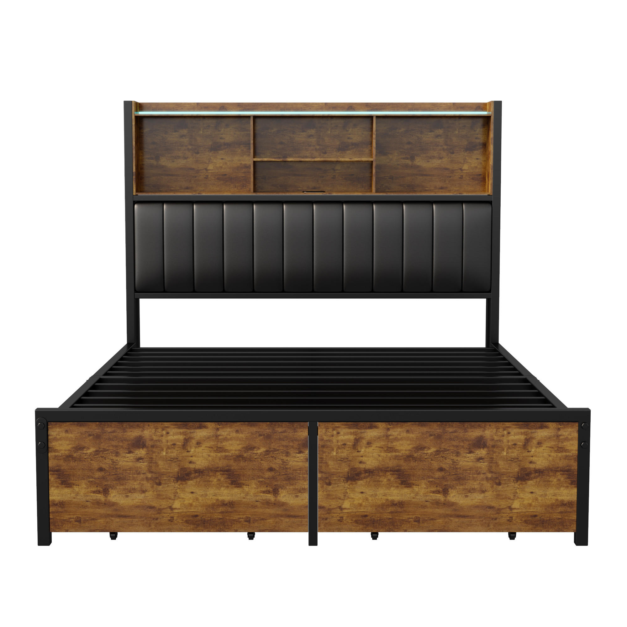 POLSTERBETT 160x200 cm LED USB Stauraum Lattenrost PU Kopfteil schwarz - Schwarz, Holz (160/200cm) - LEBENLANG