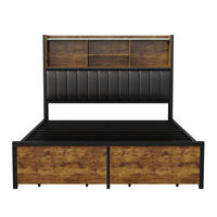 POLSTERBETT 160x200 cm LED USB Stauraum Lattenrost PU Kopfteil schwarz - Schwarz, Holz (160/200cm) - LEBENLANG