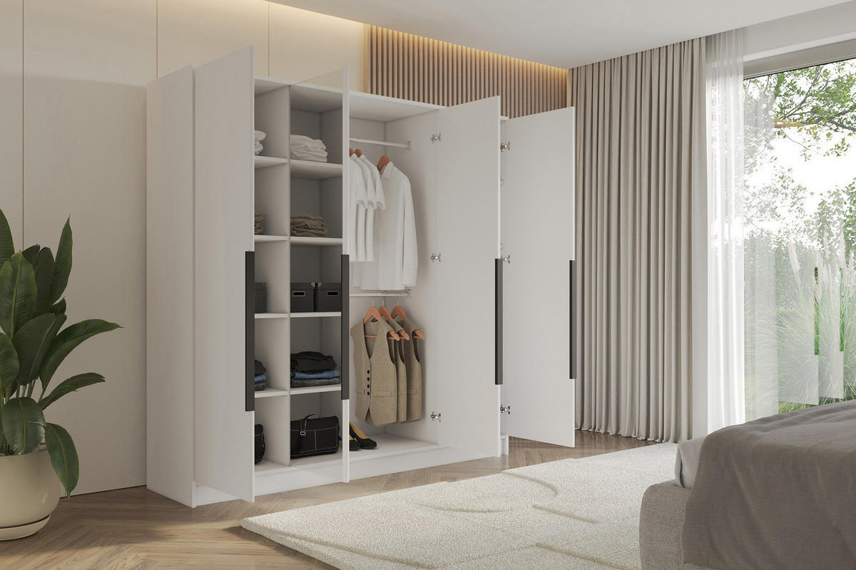 KLEIDERSCHRANK - LUSSO - 200 - Weiß - Weiß, Holzwerkstoff (200/200/51cm) - ALTDECOR