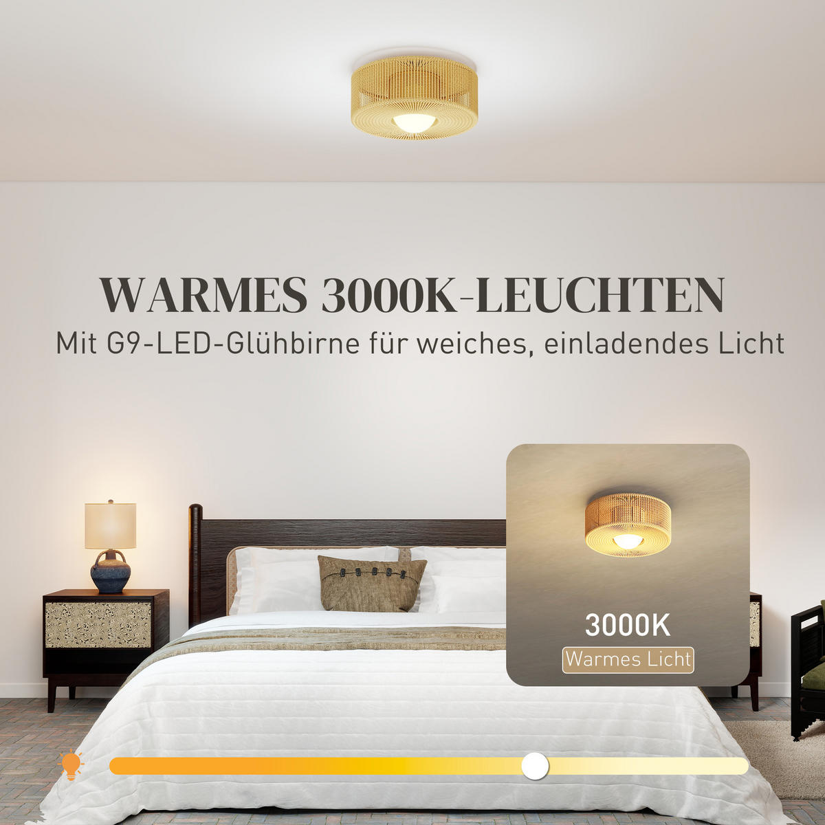 DECKENLEUCHTE, Boho-Deckenlampe Hängend mit G9 LED Fassung, Rund Hanfseil - Beige, Metall (30/30/16cm) - HOMCOM