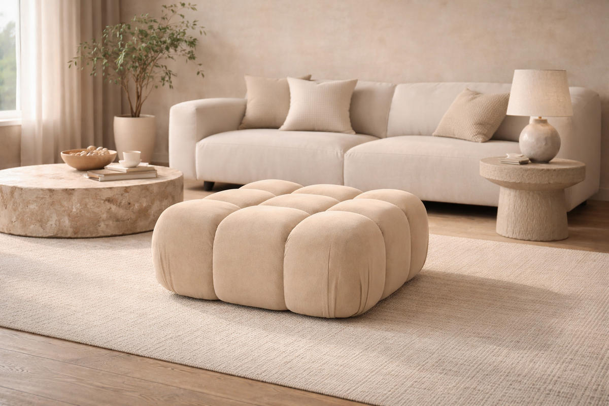 HOCKER Modularer, Veloursstoff Salvador, Beige, Selia - Beige, Holz (95/40/95cm) - Kaiser Möbel