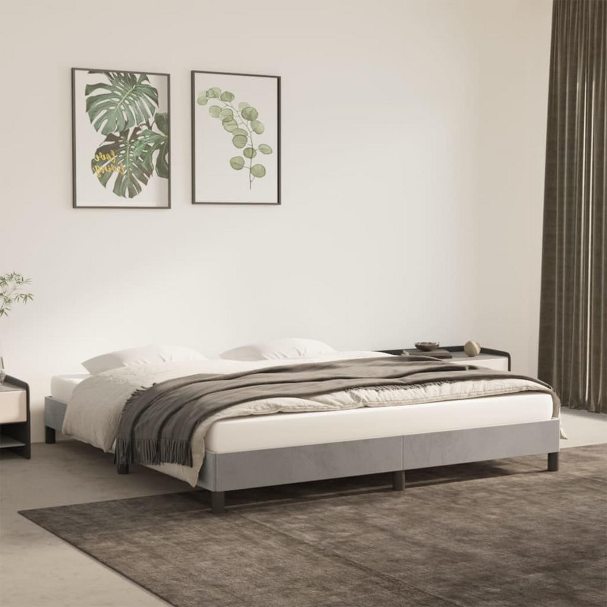 BETTGESTELL Ohne Matratze Hellgrau 180/200 Cm Samt - Grau, Textil (180/200cm) - vidaXL