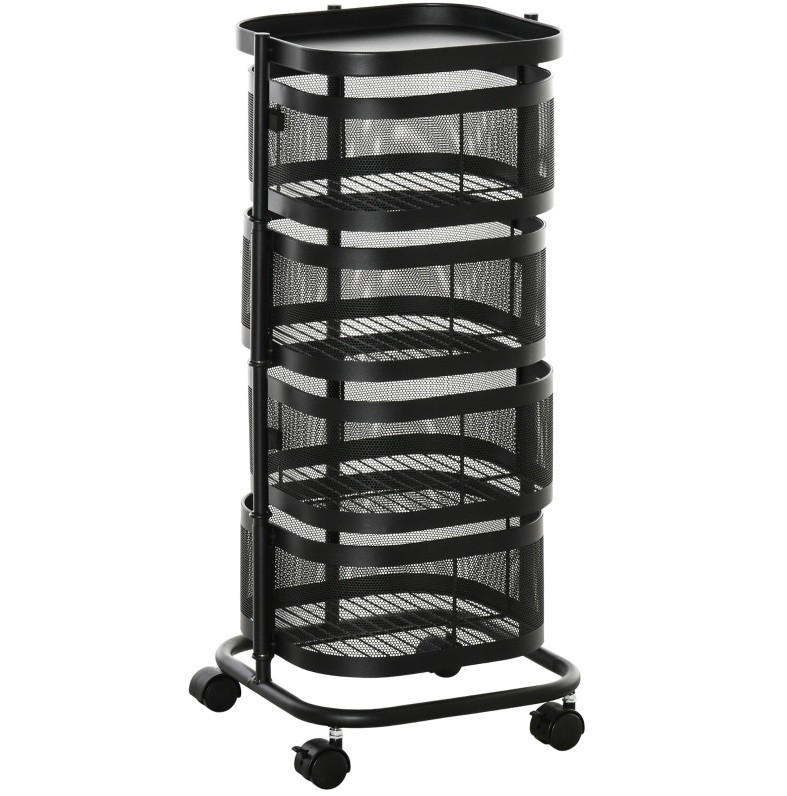 SERVIERWAGEN 33/33/77 cm in Schwarz mit 4 Ebenen und Rollen - Schwarz, Metall (33/77/33cm) - Flora Grace
