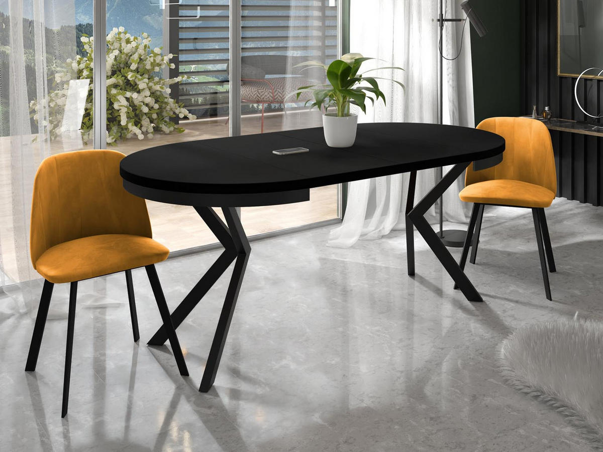 ESSTISCH Ross runder ausziehbarer, Schwarz 120-200/120/76 cm - Schwarz, Holzwerkstoff/Metall (120/120/76cm) - WFL GROUP
