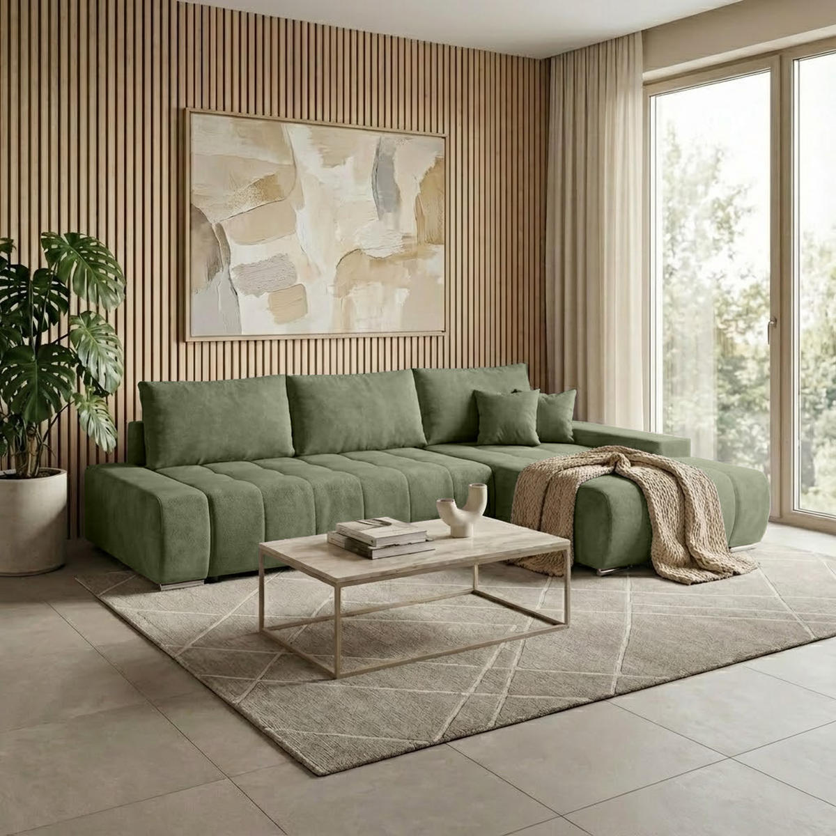 ECKSOFA Draco L grün rechts - Chromfarben/Grün, Textil/Metall (267/186cm) - Beautysofa