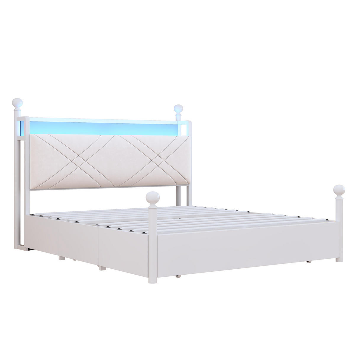 POSTEL s nebesy 140/190 cm bílá z kovu s LED osvětlením USB/Type-C a úložným prostorem - bílá, kov (140/190cm) - OKWISH