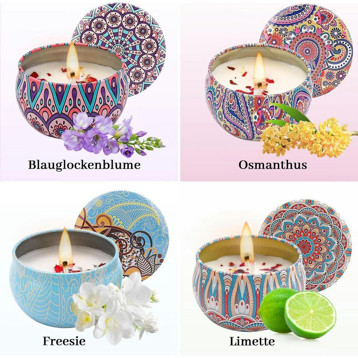 DUFTKERZEN 4-teiliges Set Sojawachs Aromatherapie - Multicolor, Paraffin (4cm)