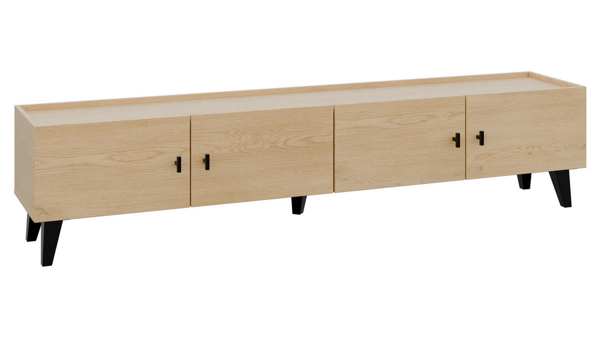 TV-LOWBOARD Vurkizo 200 4D - Eichefarben/Schwarz, Holzwerkstoff/Kunststoff (200/45/40cm) - MIRJAN24
