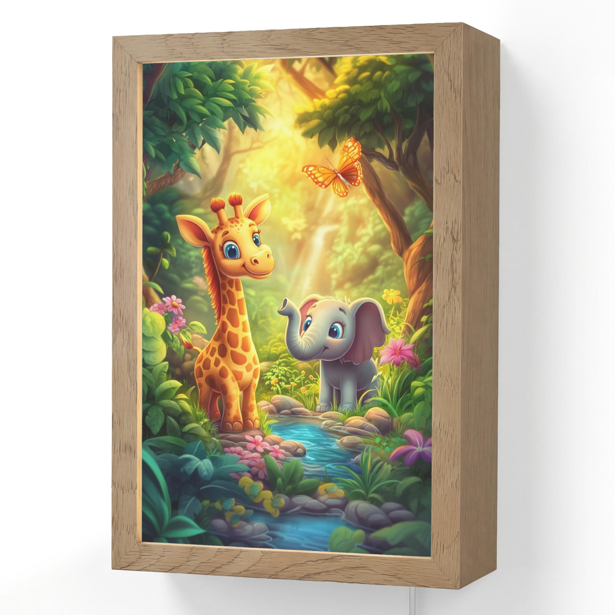 OnlyWow NÁSTĚNNÁ LAMPA Žirafa - slon - květiny - džungle 20x30 cm