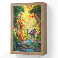 WANDLEUCHTE Giraffe - Elefant - Blumen - Dschungel 20x30 cm - Grün, Holzwerkstoff (20/30/8cm) - OnlyWow