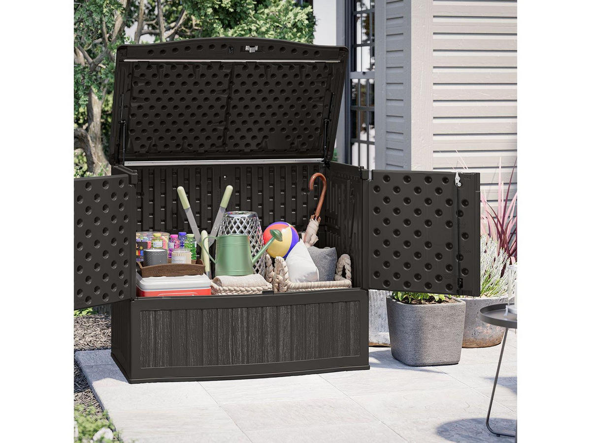 GARTENSCHRANK 738 Liter in Barhöhe mit aufklappbarer Arbeitsfläche, zwei Fronttüren und Camlock-Schloss, 124 × 77 × 105 cm, anthrazit - Braun, Kunststoff (80/175/120cm) - Suncast