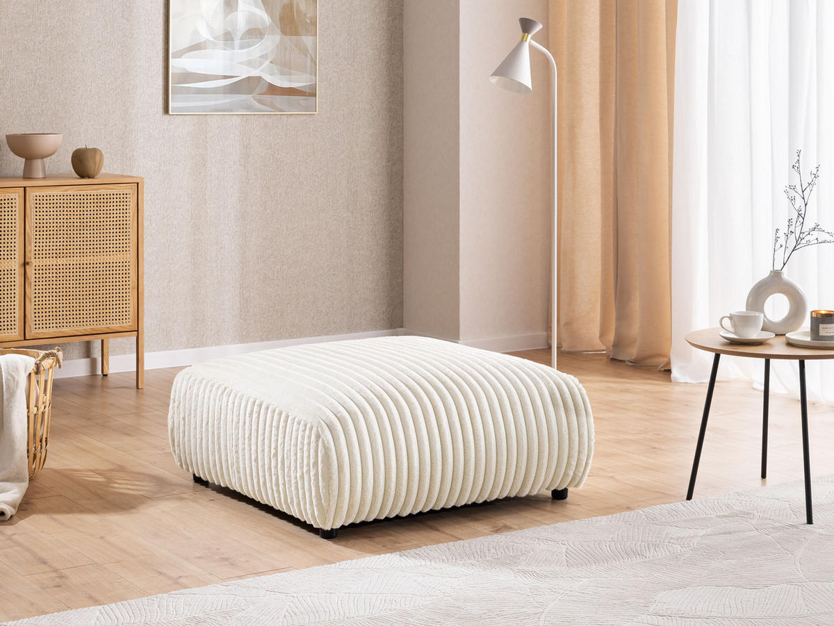 HOCKER Mollis Hellbeige Plüschcord - Beige/Schwarz, Holz/Kunststoff (88/39/88cm) - S-Style Möbel