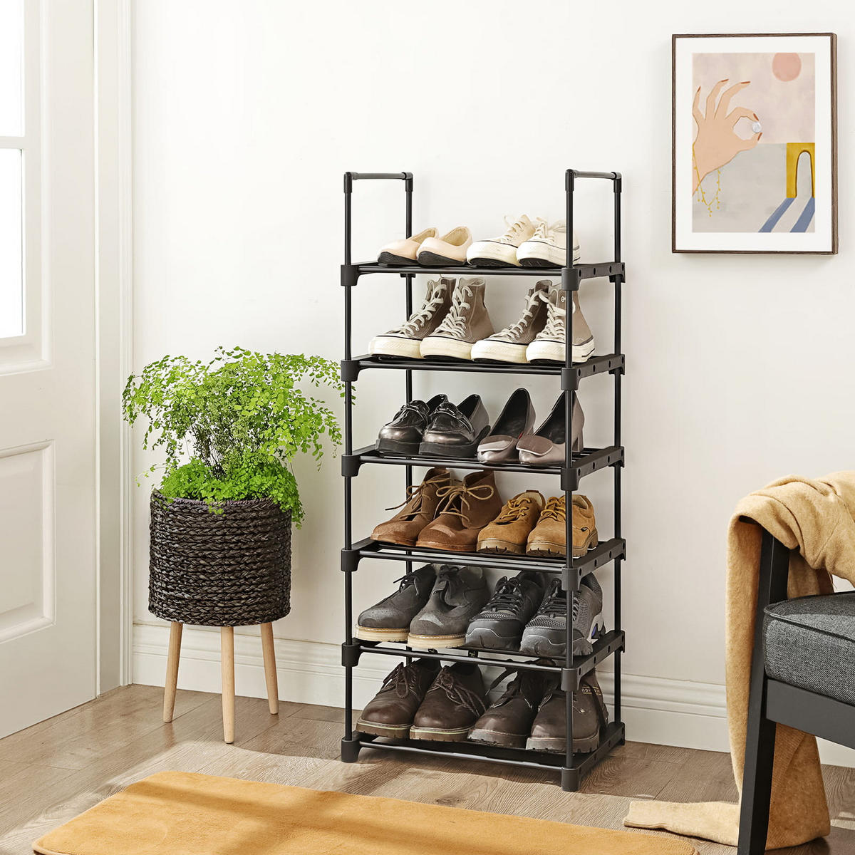 SCHUHREGAL, schwarz - Schwarz, Metall (45/106/30cm) - A2A Home