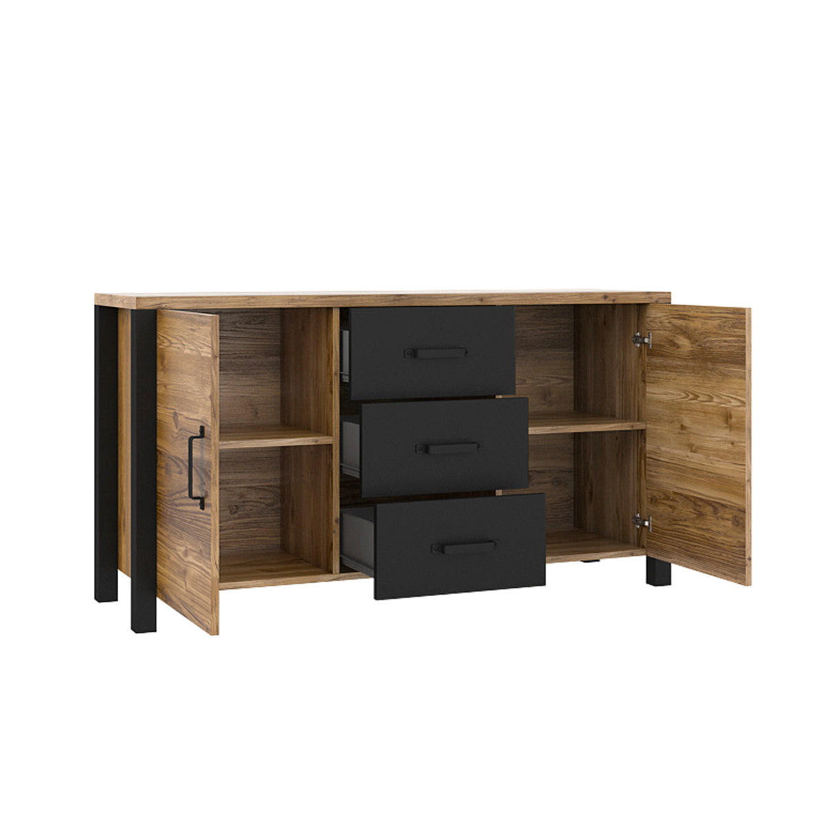 SIDEBOARD Lyam Holz und Schwarz - Schwarz, Holzwerkstoff (147/79/43cm) - Petits-meubles