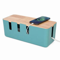 KABELBOX Mint Holzdeckel - Türkis, Holz/Kunststoff (12.5/30.5/11.5cm) - Relaxdays