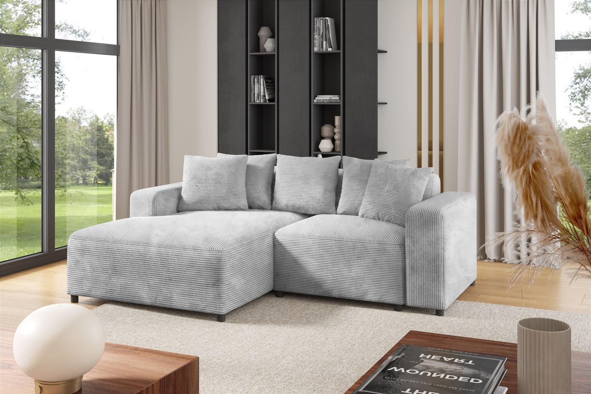 ECKSOFA Megan Xs In Stoff Poso - Hellgrau, Holzwerkstoff/Textil (240/165cm) - Fun Möbel