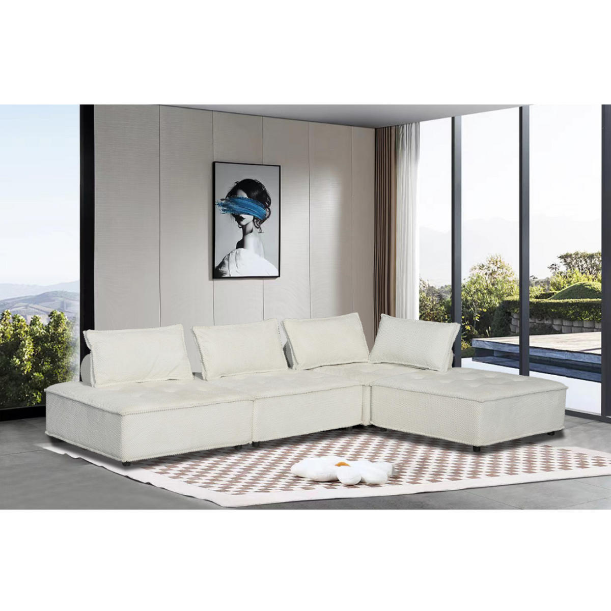 ECKSOFA stava weiß 4-sitzer samt - Weiß, Holzwerkstoff (100/100cm) - Concept Usine