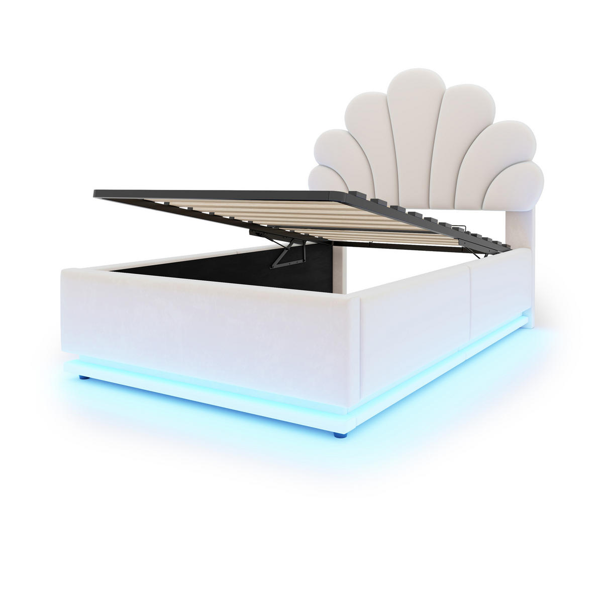 STAURAUMBETT 90/200 cm mit Blüten-Kopfteil und LED, DE-41667, in Beige - Beige, Metall (90/200cm) - ComfortXL