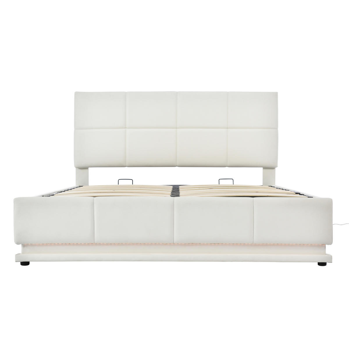 BETT mit LED und Bettkasten 160x200 cm Kunstleder White - Weiß, Metall (160/200cm) - Meubliv