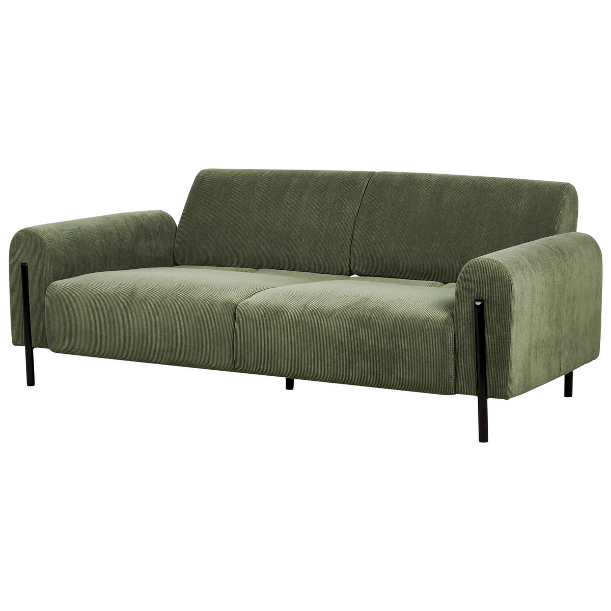 3-SITZER-SOFA Cord olivgrün Askim - Schwarz/Grün, Textil (207/87/89cm) - Beliani