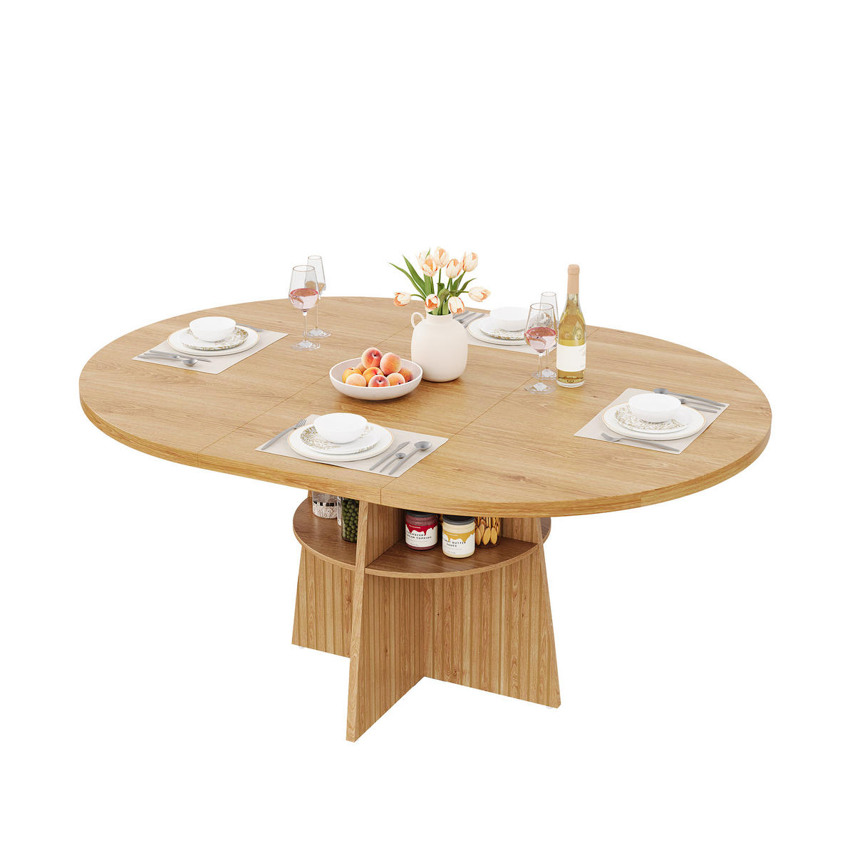 ESSTISCH ausziehbar 110-150 cm mit Ablagefläche DE-39851 Natur - Naturfarben, Holzwerkstoff (110/110/77.5cm) - ComfortXL