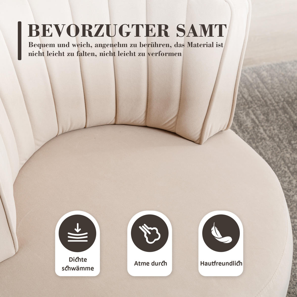 SESSEL Samt Beige drehbar - Beige, Holzwerkstoff/Textil (62.5/69.5/62cm) - WISHDOR