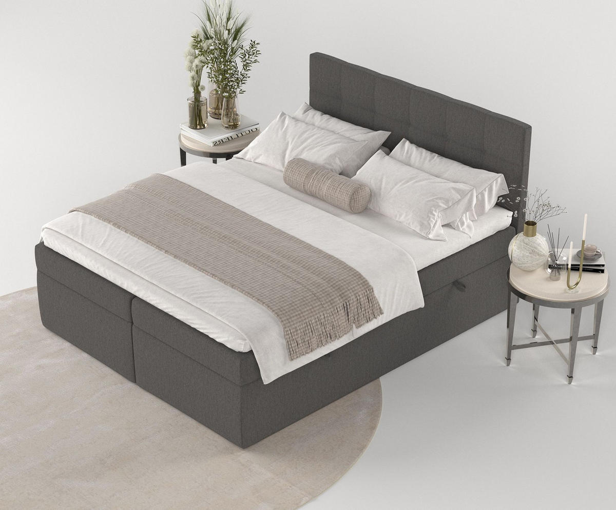 BOXBETT Tari Anthracite 180/200 cm mit Matratze und Topper - Anthrazit/Schwarz, Holz/Holzwerkstoff (180/200cm) - Maison de Reve