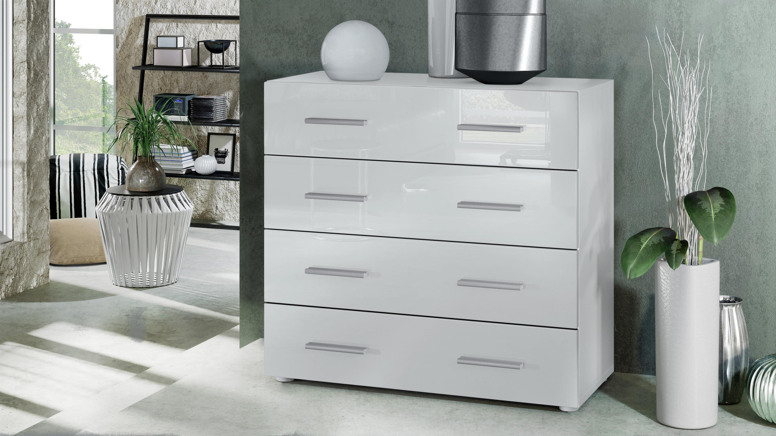 KOMMODE Pavos Weiß Hochglanz - Weiß Hochglanz, Holzwerkstoff (76/72/35cm) - Vladon