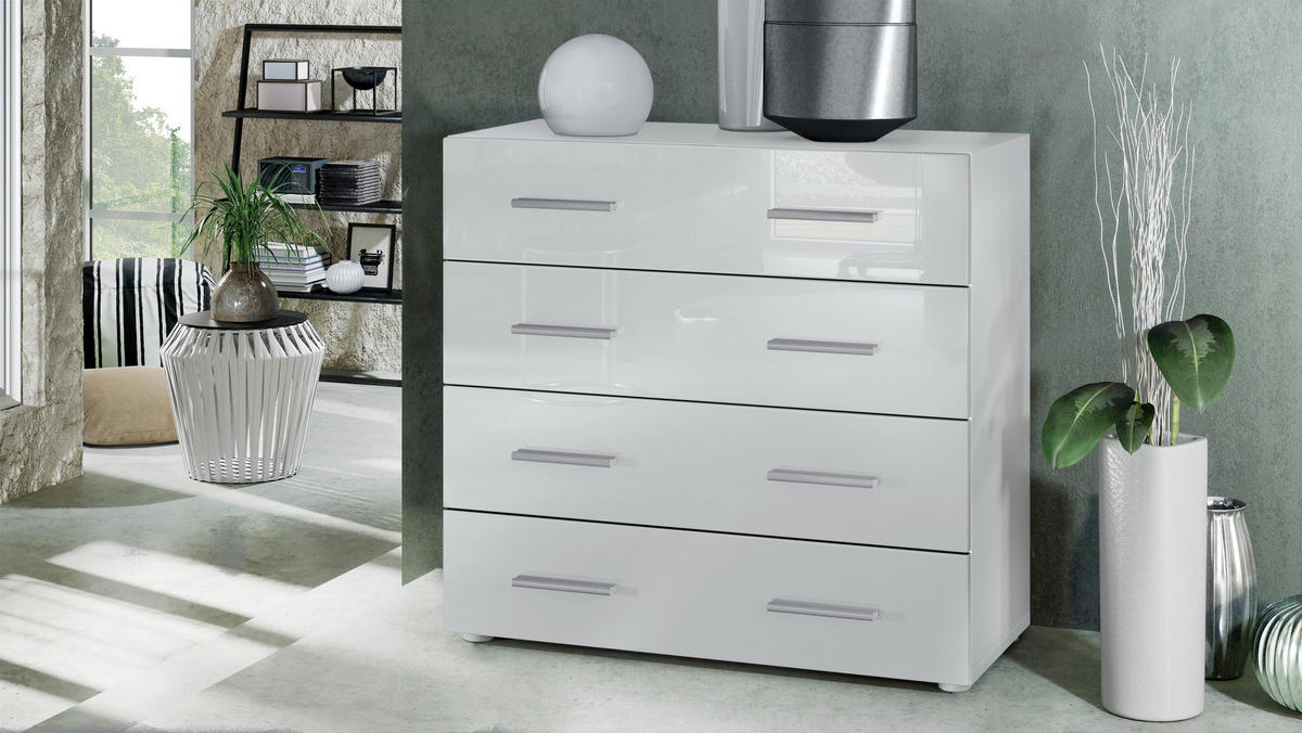 KOMMODE Pavos Weiß Hochglanz - Weiß Hochglanz, Holzwerkstoff (76/72/35cm) - Vladon