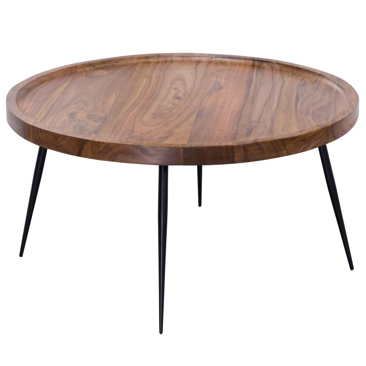 COUCHTISCH Industrial-Stil Rund, Holzplatte und Metallbeine, Handgefertigt, Pflegeleicht - Schwarz/Braun, Holz/Metall (75/75/39cm) - KADIMA DESIGN