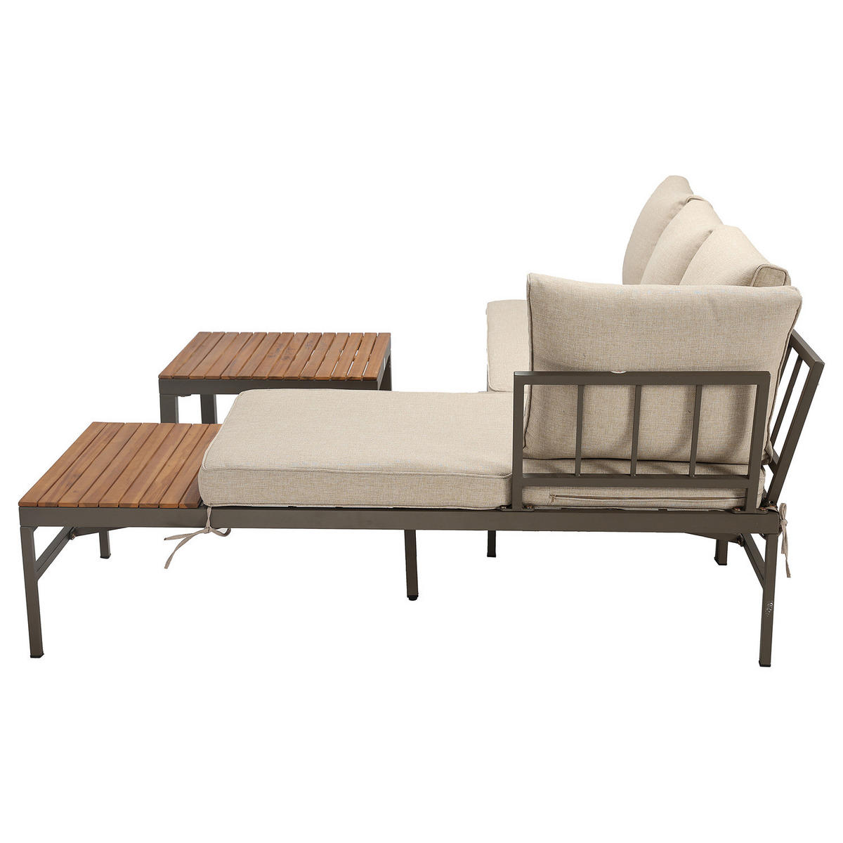 LOUNGESET - 3-teilig - Webstoff / Akazie massiv - Beige / Akazie Braun - Beige, Holz/Textil - home24