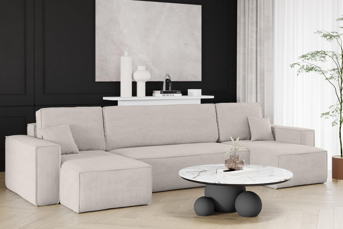 ECKSOFA Mit Schlaffunktion Und Bettkasten BEST Dicker Cord Cord Poso Beige - Beige, Holz/Textil (312/142cm) - Kaiser Möbel