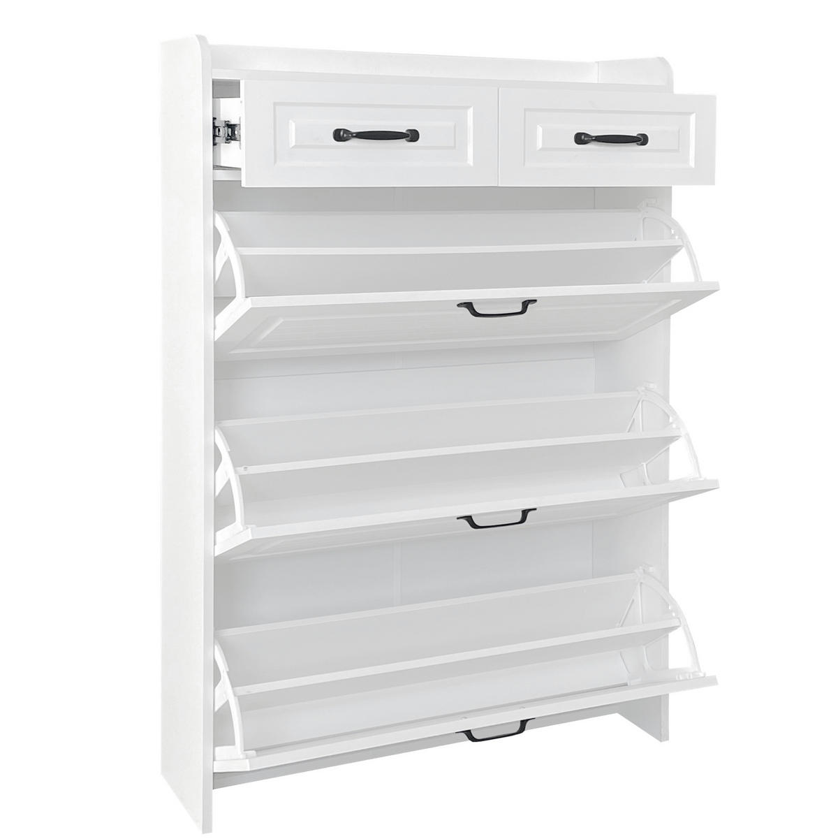 SCHUHSCHRANK aus Spanplatte 80x23,5x131cm in Weiß mit 3 Klappen & 2 Schubladen - Weiß, Holzwerkstoff (80/131/23.5cm) - Modfu