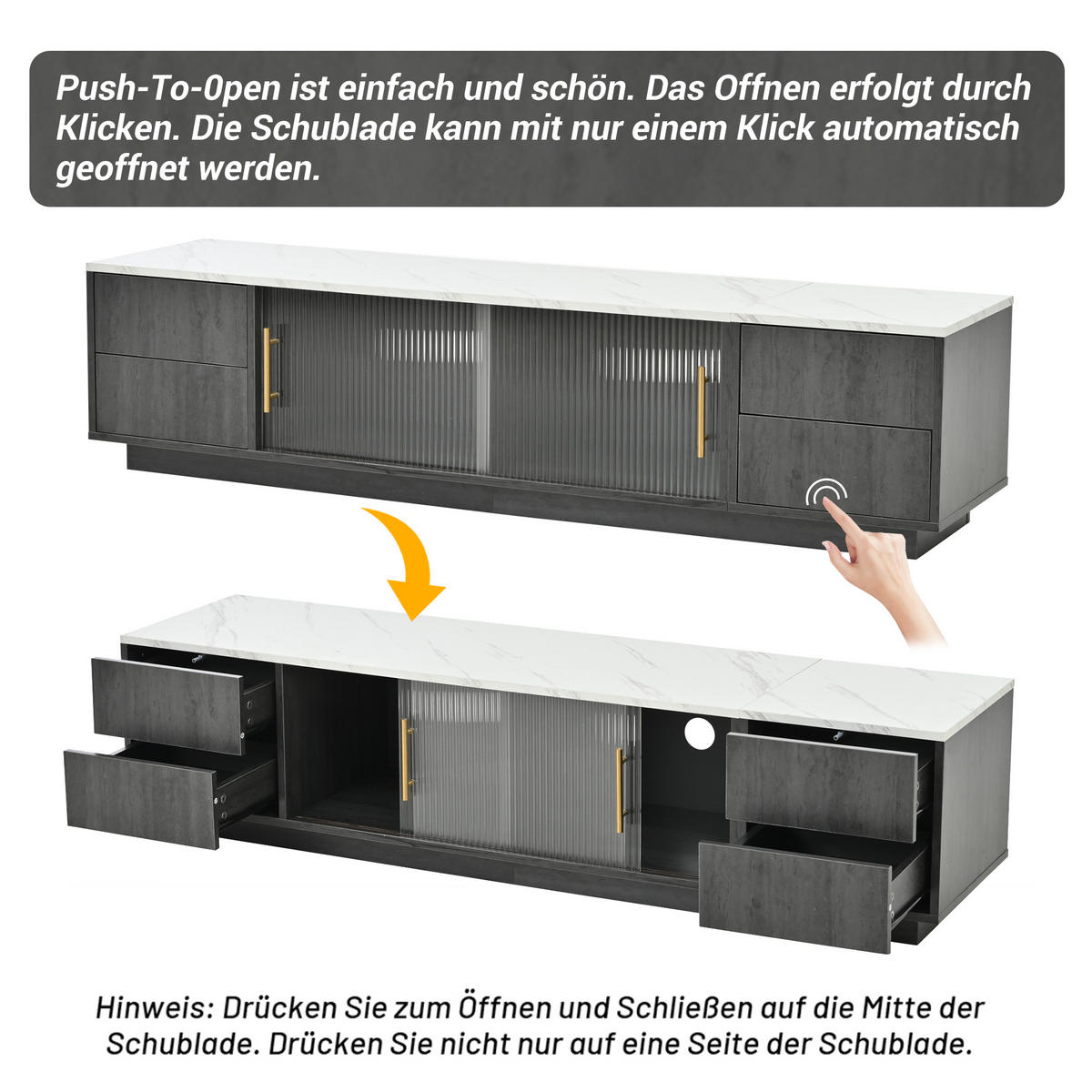 TV-SCHRANK 160cm Deluxe 70" TV Marmor Grau Push-to-Open - Grau, Holzwerkstoff (40/38.5/160cm) - FLIEKS