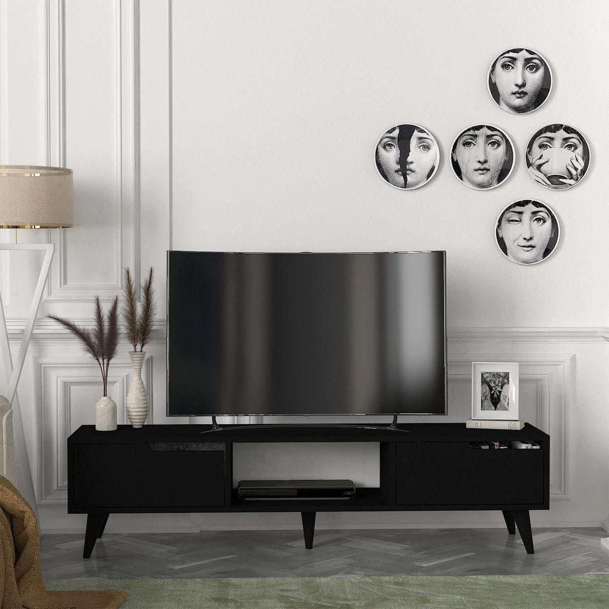 FERNSEHSCHRANK Kullila - Schwarz, Holzwerkstoff (35/40/160cm) - [en.casa]