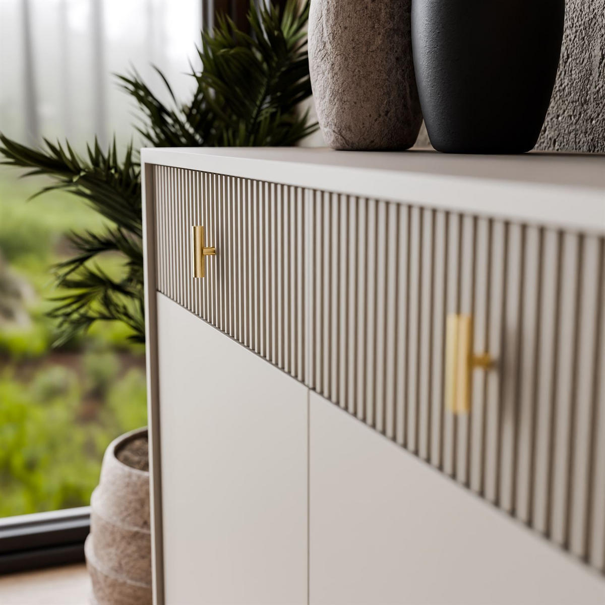 Kommode MIDNIGHT 3D3S mit drei Schubladen auf Gestell kaschmir - Kaschmir/Schwarz, Holzwerkstoff (154.5/82.5/39cm) - Lookway