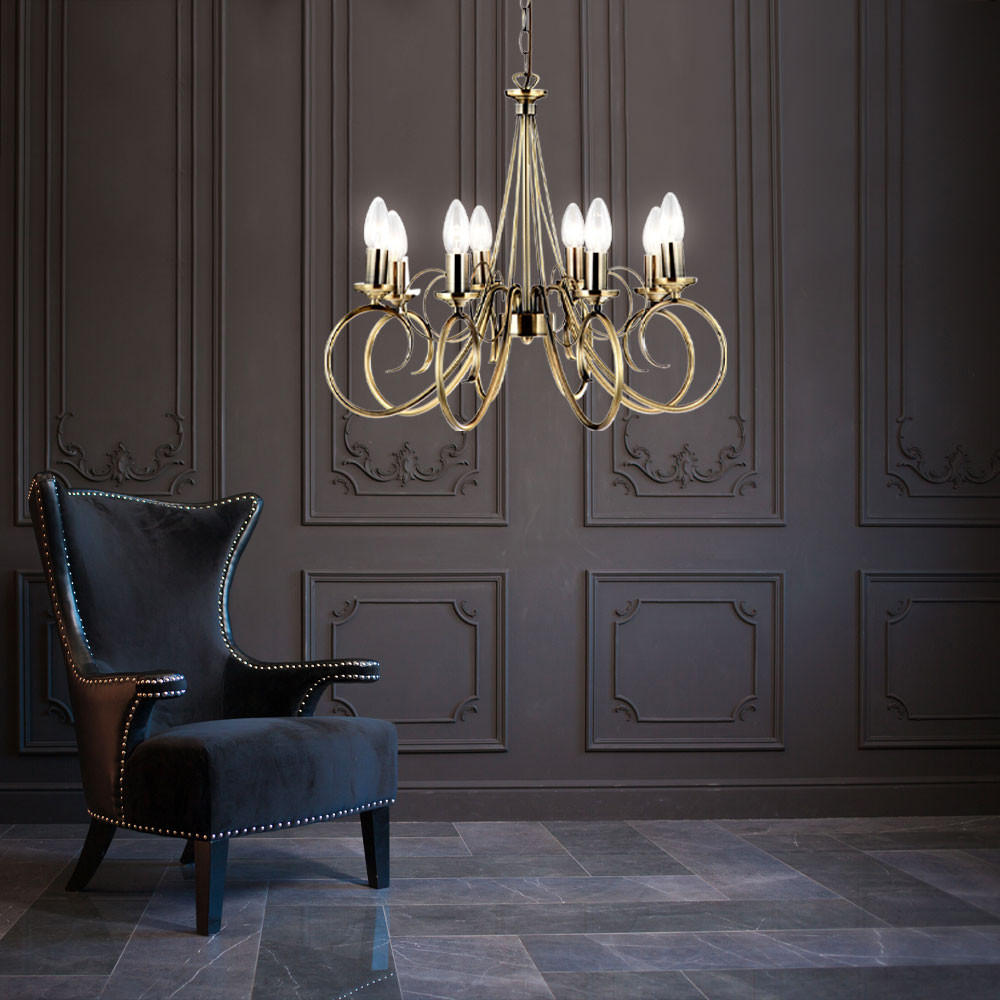 KRONLEUCHTER Altmessing Messing 8-flammig - Messingfarben, Metall (55/55/135cm) - Globo Lighting