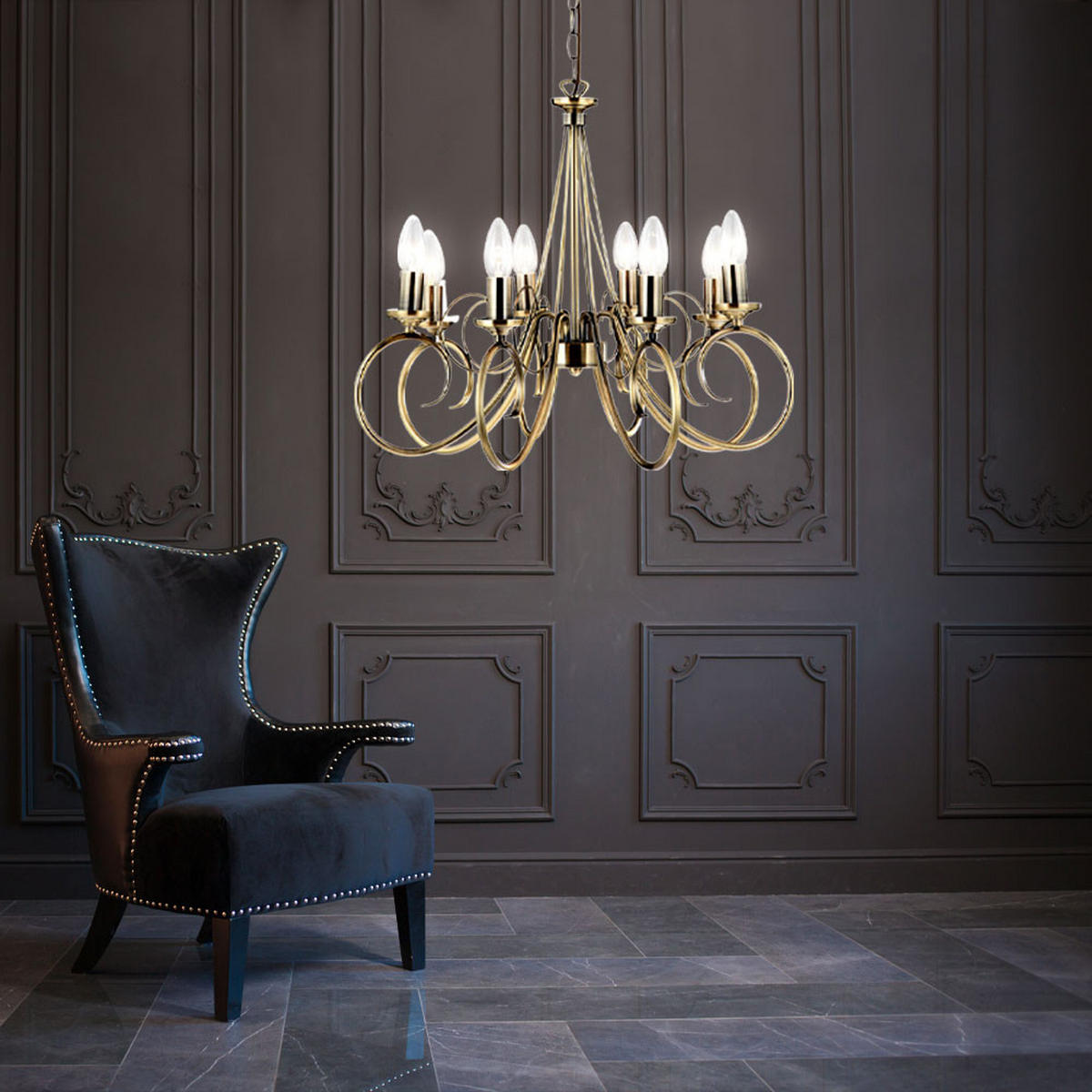 KRONLEUCHTER Altmessing Messing 8-flammig - Messingfarben, Metall (55/55/135cm) - Globo Lighting