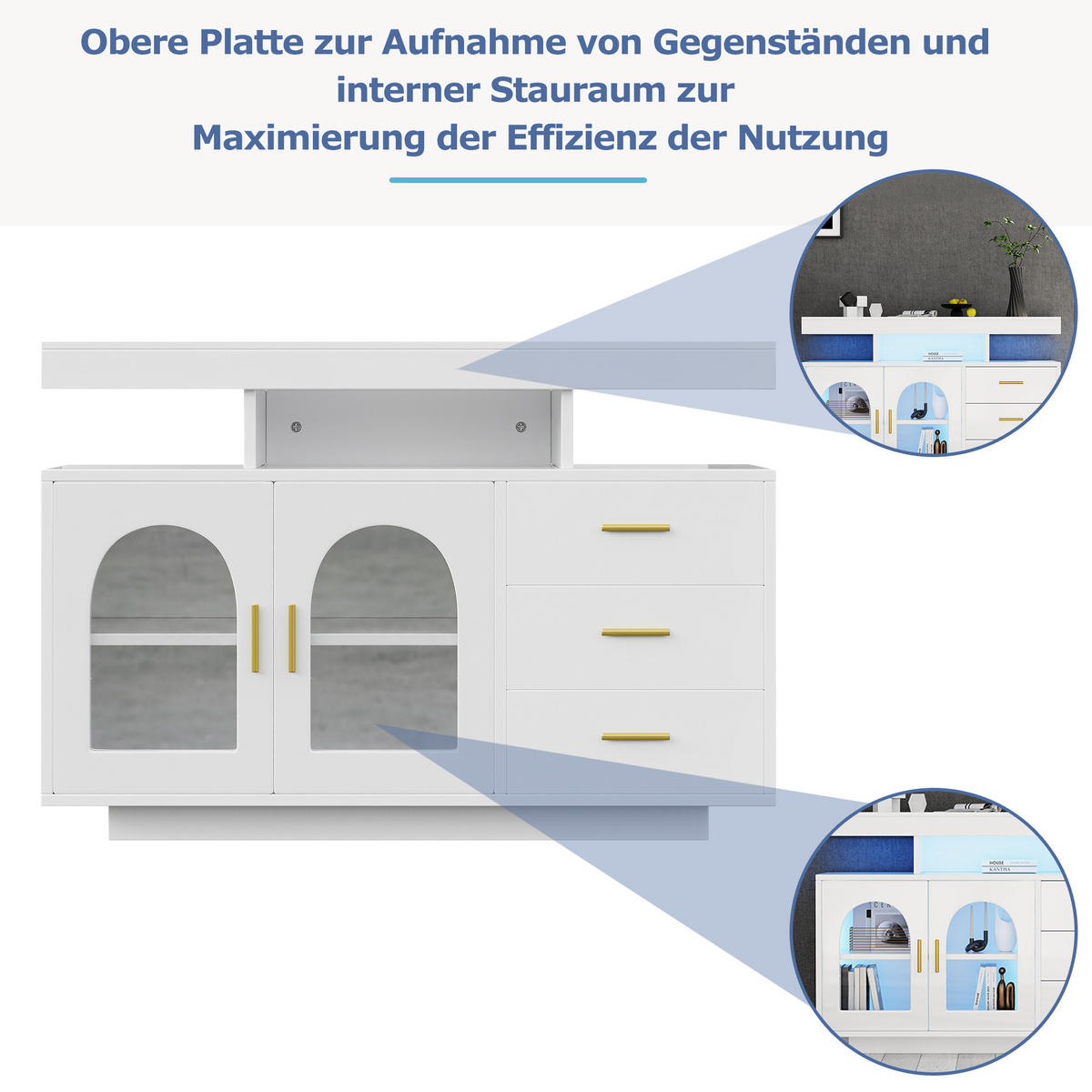 SIDEBOARD 120/40/80 cm Weiß aus Spanplatte mit LED und Hochglanzfront - Weiß, Holzwerkstoff (120/80/40cm) - OKWISH