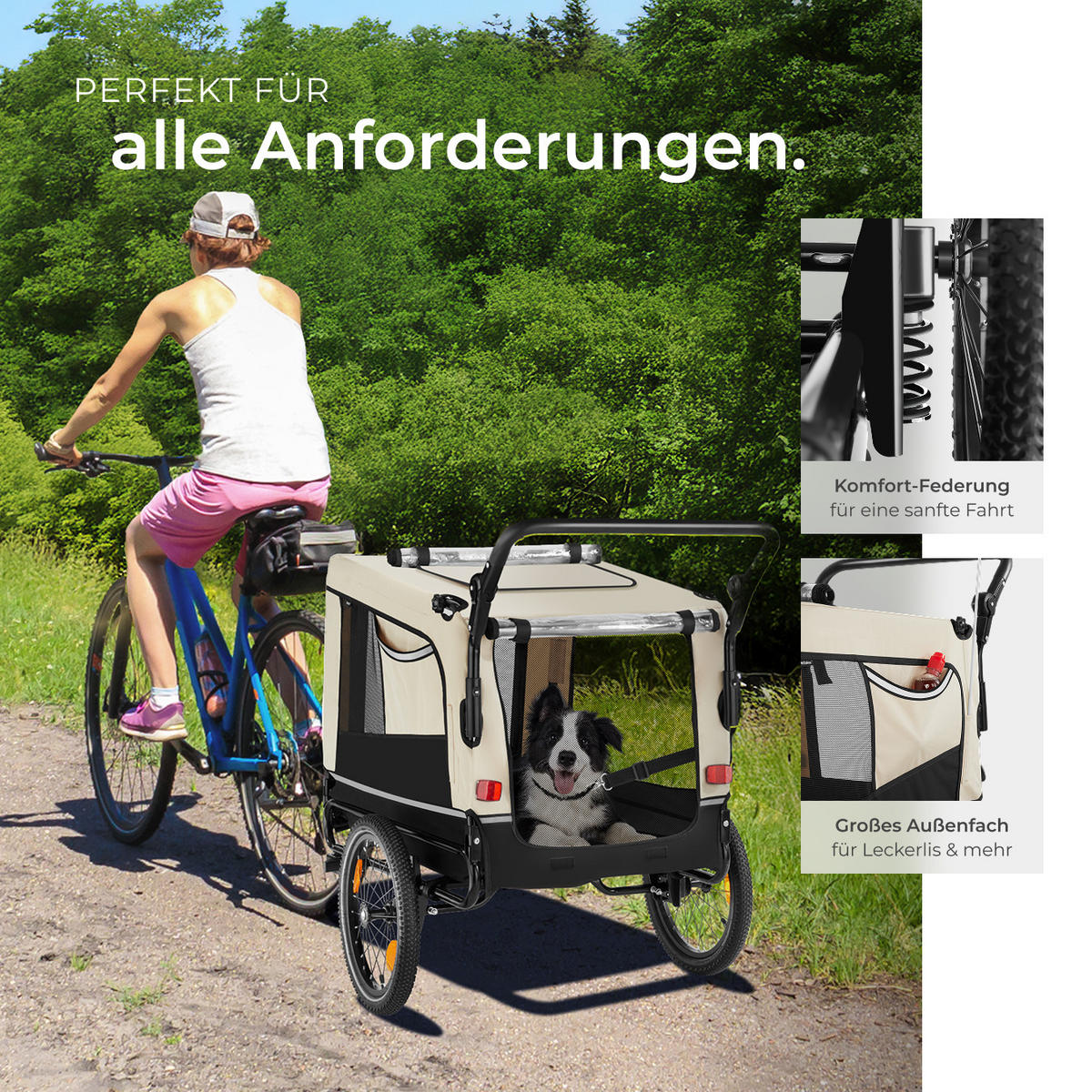HUNDEANHÄNGER Woofrider,inklusive Reflektoren, Leine und Warnfahne,beige - Beige, Metall (78.5/89/141cm) - tectake