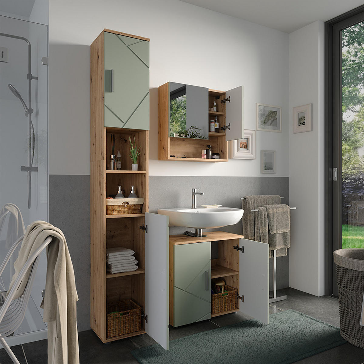 KOUPELNOVÝ NÁBYTEK Irma Šalvějově zelená - šalvějově zelená, kompozitní dřevo (60/59/30cm) - Vicco