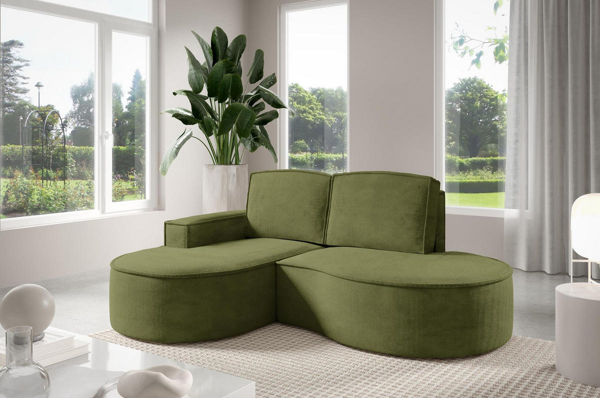 ECKSOFA Flow Grün, mit Kissen in Curio Stoff, linke seite - Grün, Holzwerkstoff/Textil (210/157cm) - Bettso