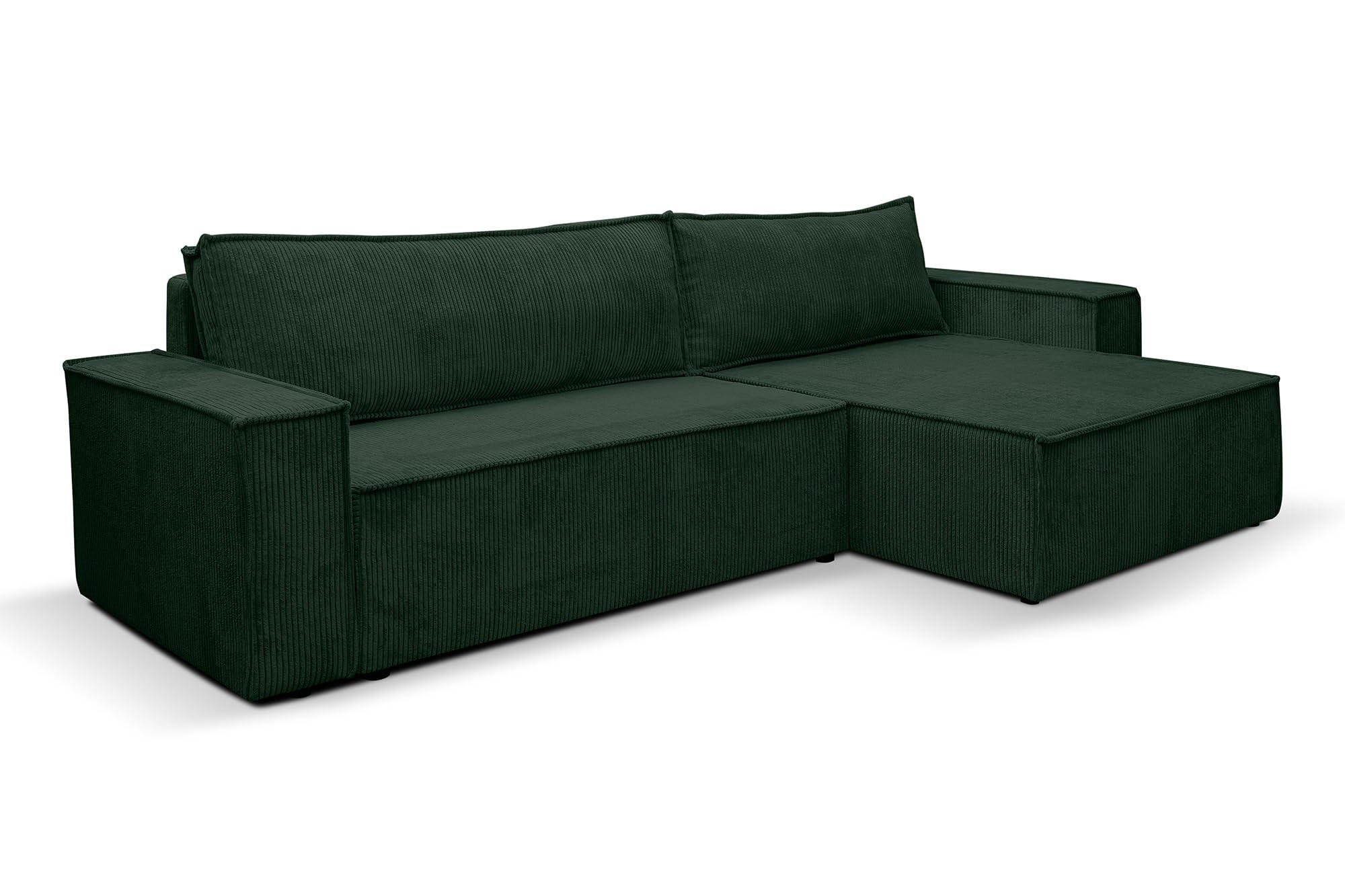 ECKSOFA HUGO XL Schlaffunktion und Bettkasten Cord-Stoff (Grün) - Grün, Textil (274/142cm) - VENASI MÖBEL