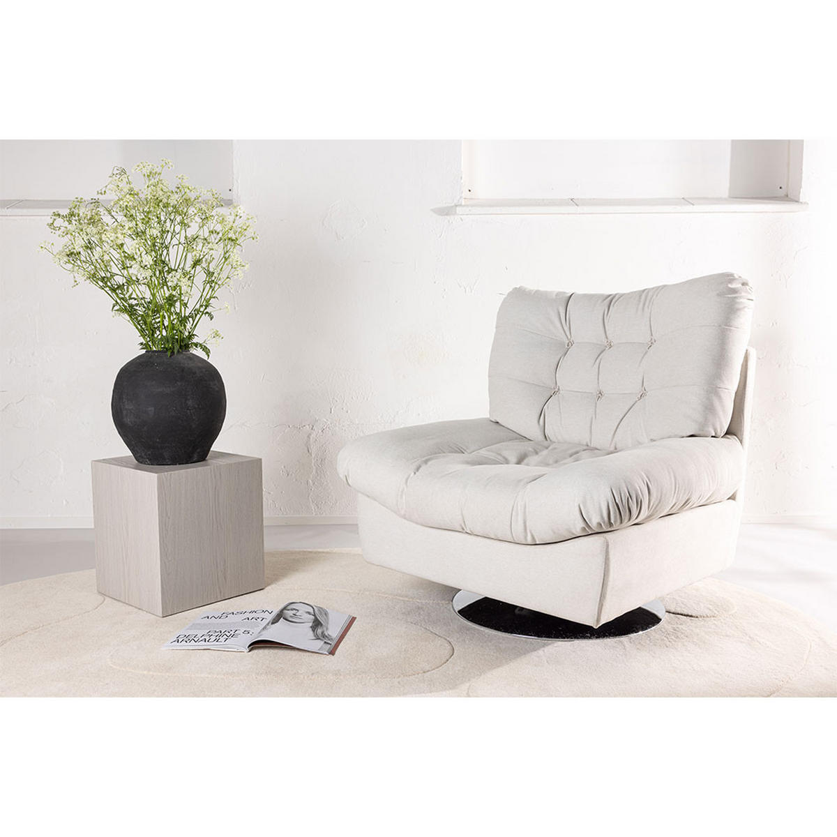 SESSEL, Florens, Offwhite, Metall / Polyester, 105 x 104 x 108 cm - Creme, Textil/Metall (105/108/104cm) - ebuy24