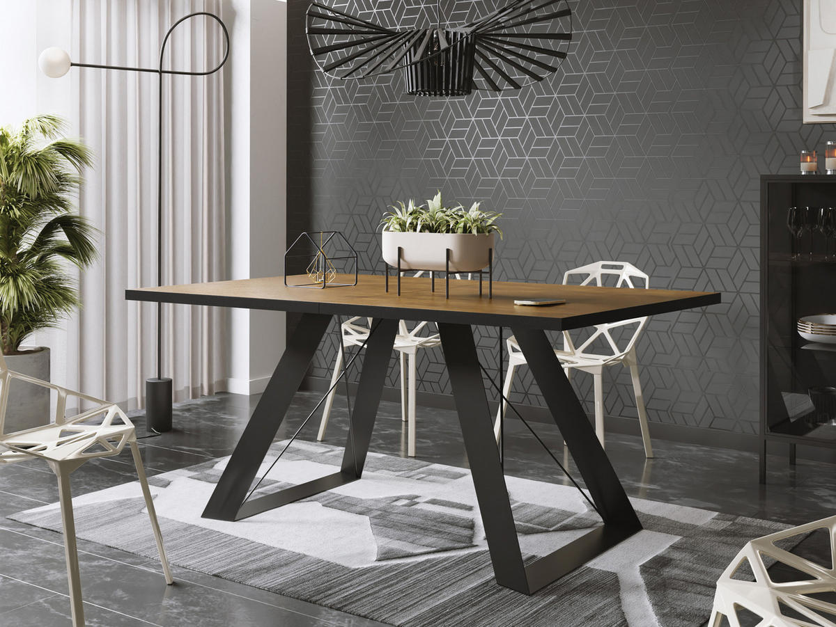 ESSTISCH Colter rechteckig ausziehbar, Lefkas Eiche 160-260/90/76 cm - Alteiche/Schwarz, Holzwerkstoff/Metall (160/90/76cm) - WFL GROUP