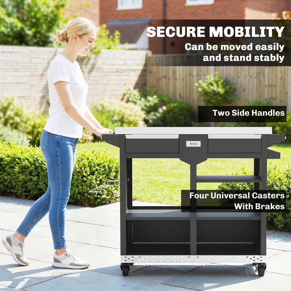 GRILLWAGEN Edelstahl Schwarz - Schwarz, Metall (54/85.5/117cm) - Outsunny