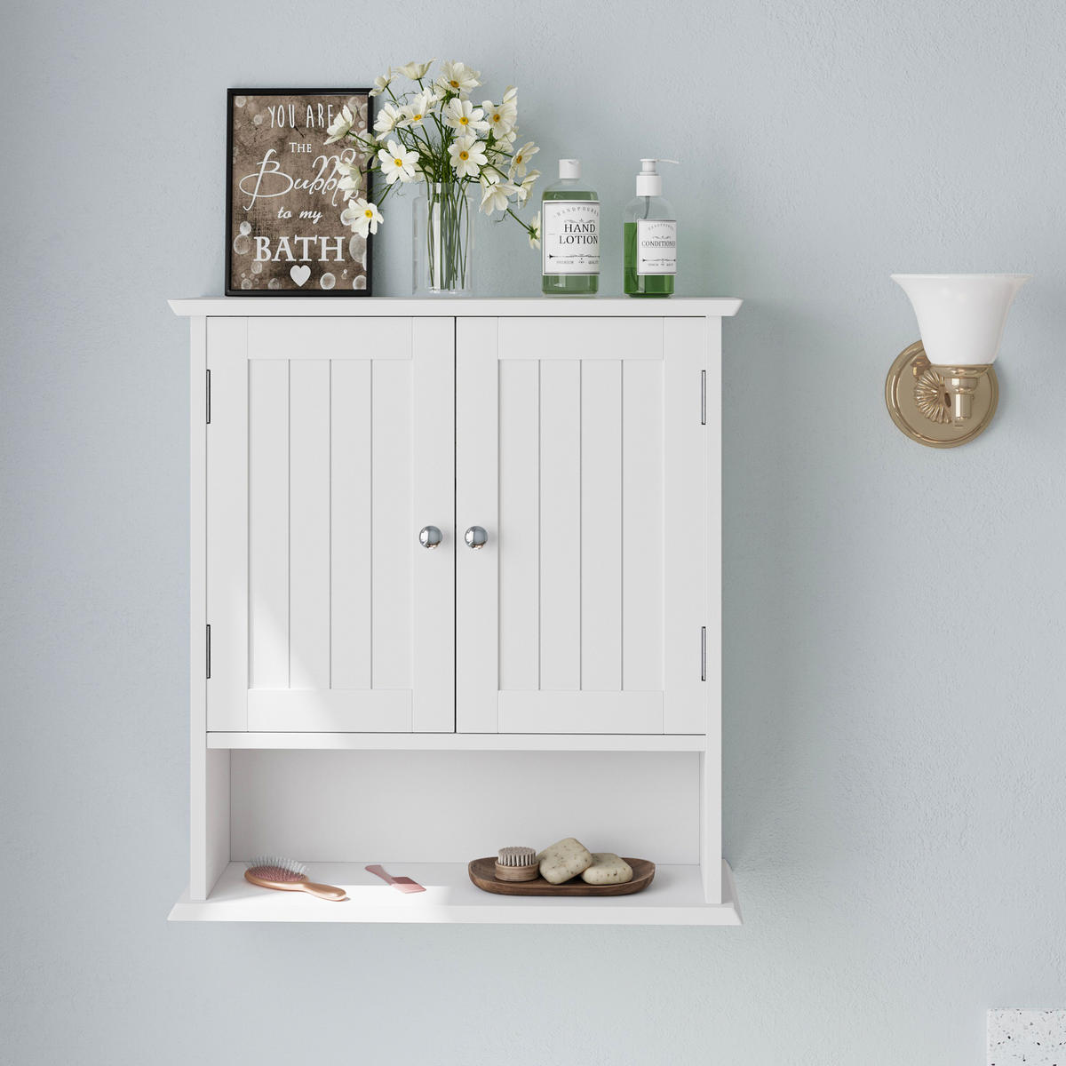 WANDSCHRANK Badezimmerschrank 54.6x19.8x59.9cm in Weiß mit verstellbaren Regalen - Weiß, Holzwerkstoff (54.6/59.9/19.8cm) - Modfu