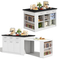 KÜCHENINSEL MIT ESSTISCH ausziehbar, Marmor-Optik, Weiß-Schwarz, 150/90/90 cm - Weiß, Kunststoff (90/90/150cm) - Rolipo